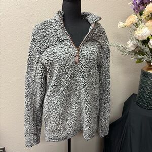 Alpine Sherpa Gray Quarter Zip Teddy Fleece Pullover Cozy Winter M